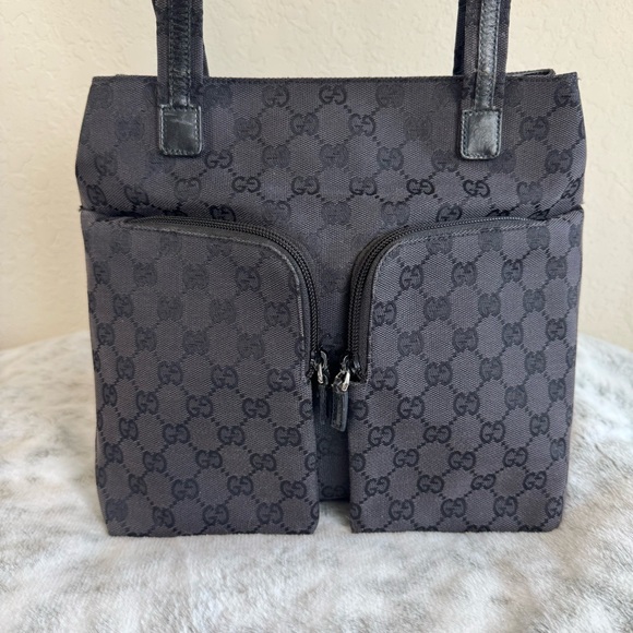 Gucci Gg Canvas / Denim Double Pocket Tote- Black  P0070 - Picture 6 of 14